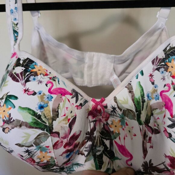 Cacique (Lane Bryant) White Floral Striped Underwire Bra 46DD - Picture 2 of 4